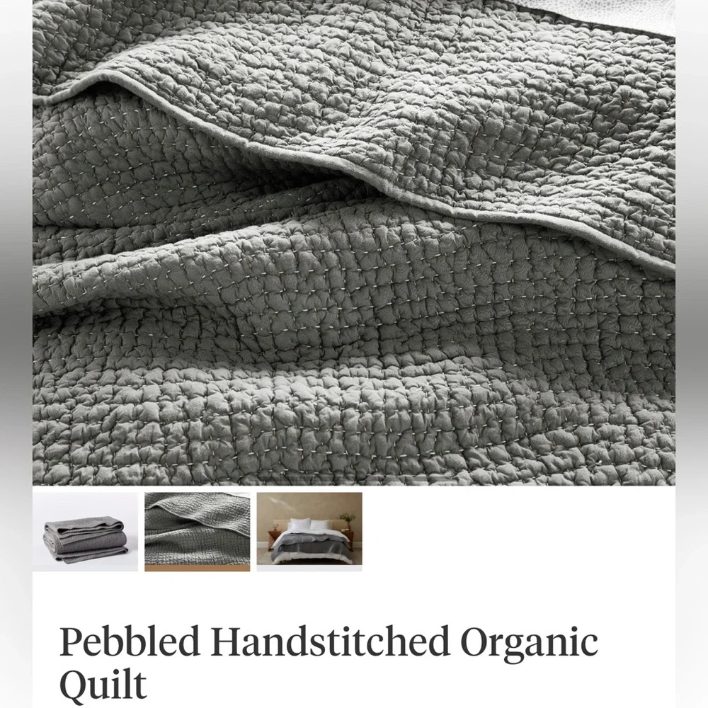 COYUCHI Pebbled Handstitched Organic Quilt $448 Sz  KING , NEW  Color: Slate
